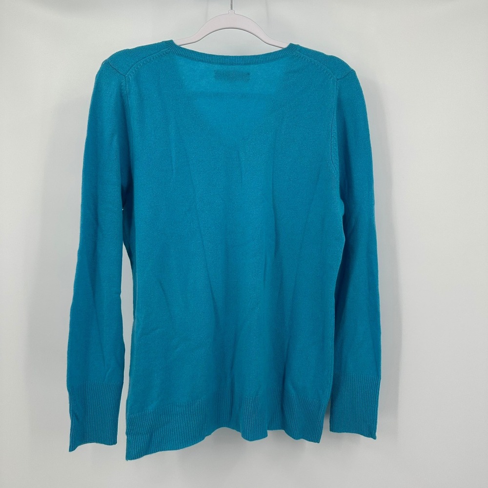 Alex Marie Womens Preppy Quiet Luxury Cashmere Sweater Sz L Turquoise Minimalist - Picture 2 of 7